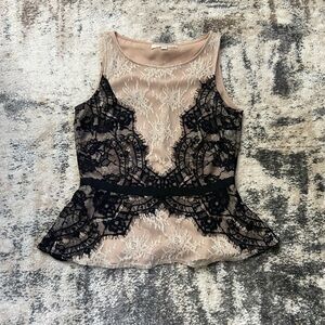 LOFT Lace Overlay Top in Nude and White